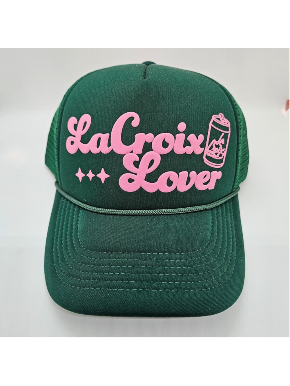 LaCroix NEW Lover Trucker Hat Dark Green Pink Graphic Snapback Mesh Cap Foam